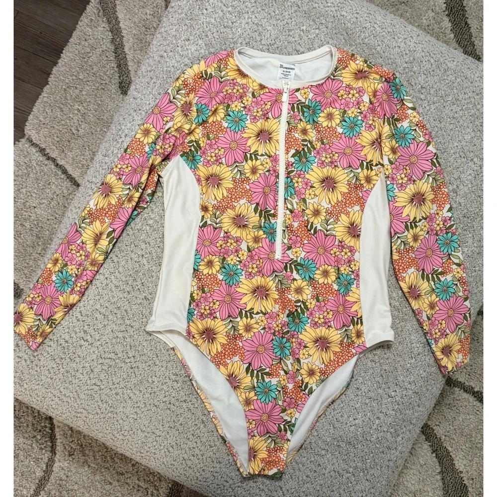 No Boundaries Girls Floral Long Sleeve One Piece Swimsuit XL 16-18 Rash Guard
